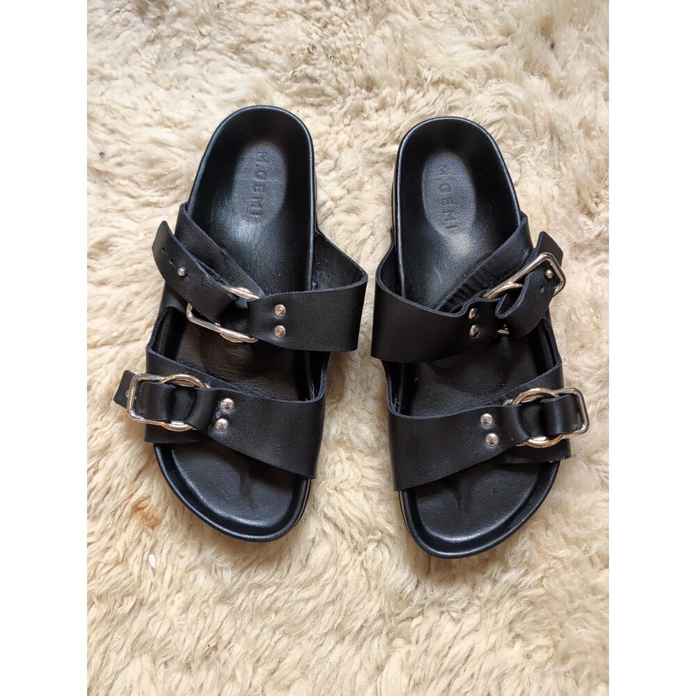 M. Gemi The Isa Slides Sandals in Black Calf Leather Size 37 US 7 2 Strap